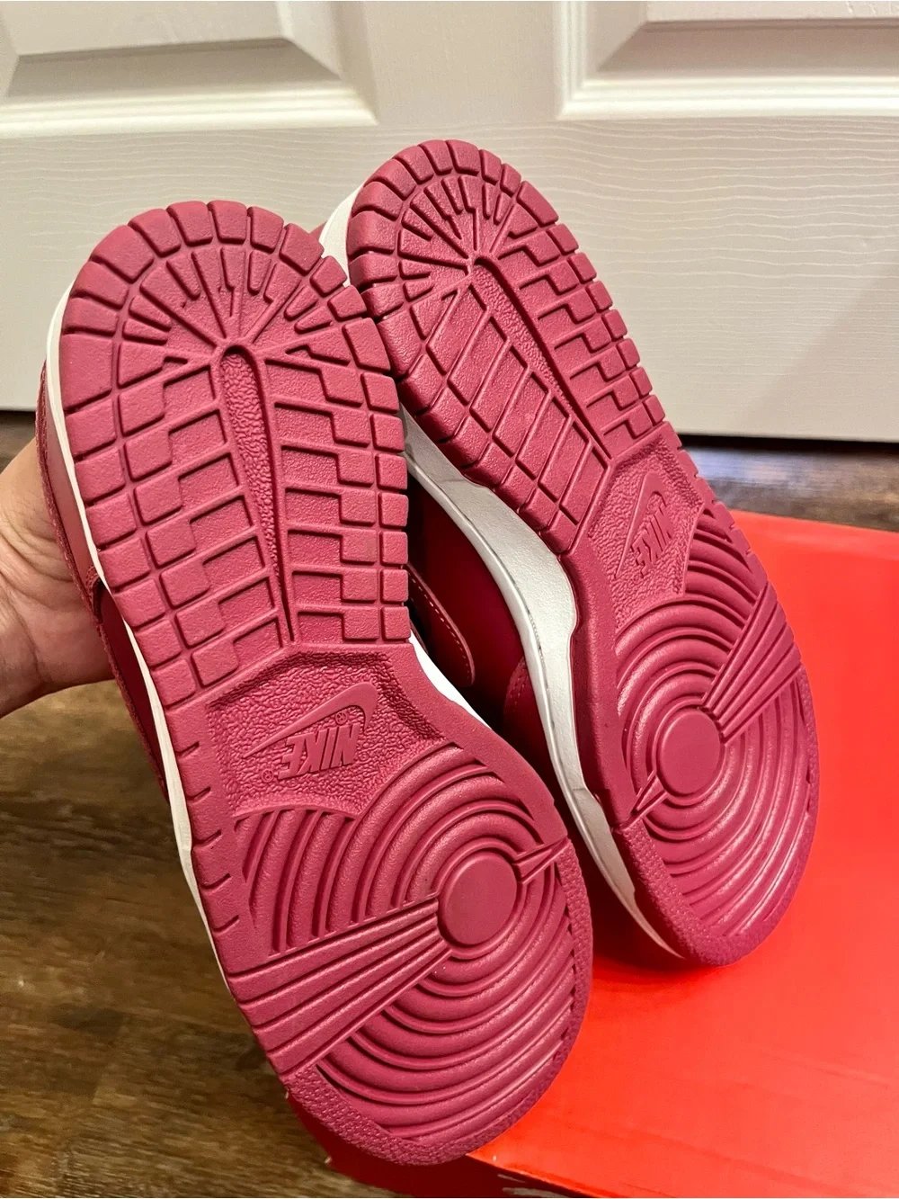 Nike Dunk Low Low-Top Sneakers in Deep Red and White